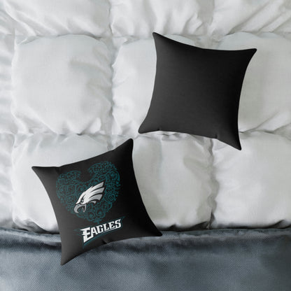 Black Philadelphia Eagles Heart Spun Polyester Pillow
