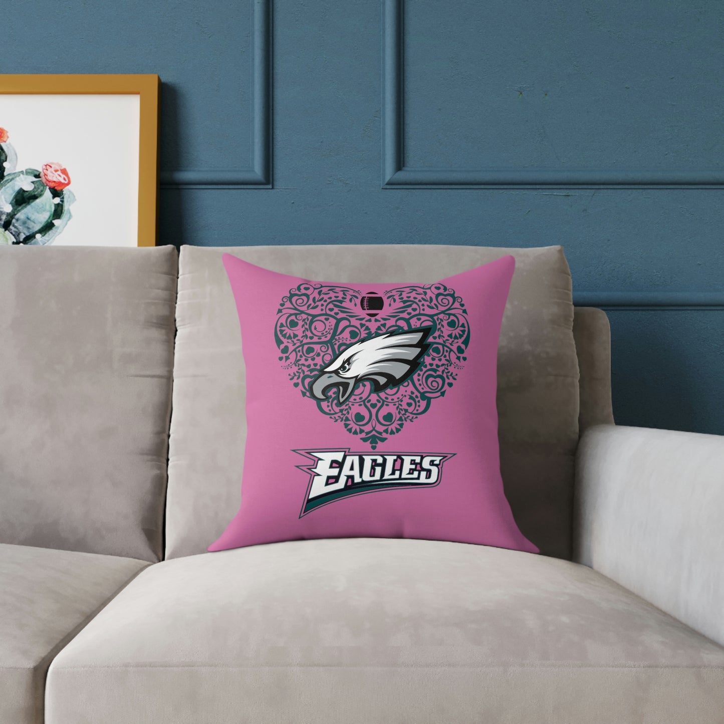 Pink Philadelphia Eagles Heart Spun Polyester Pillow