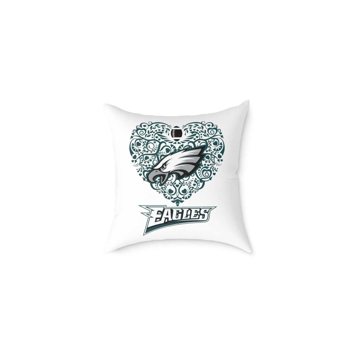 White Philadelphia Eagles Heart Spun Polyester Pillow